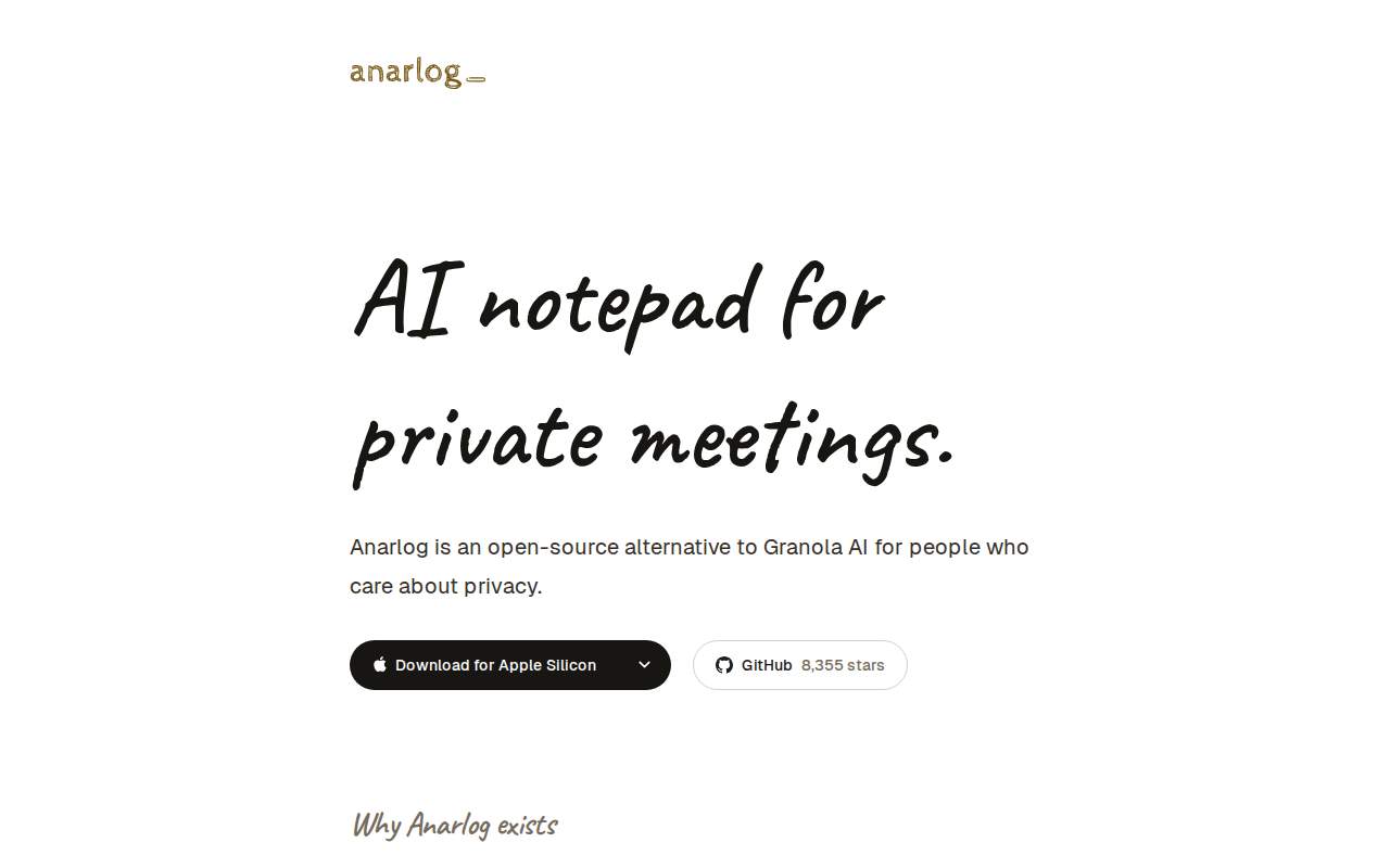 Hyprnote 公式サイト画面