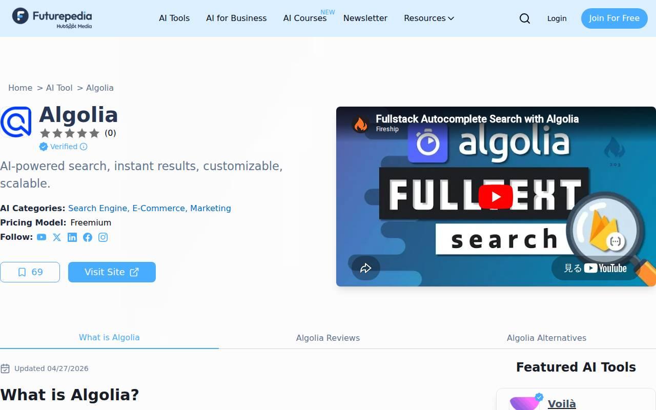 Algolia スクリーンショット