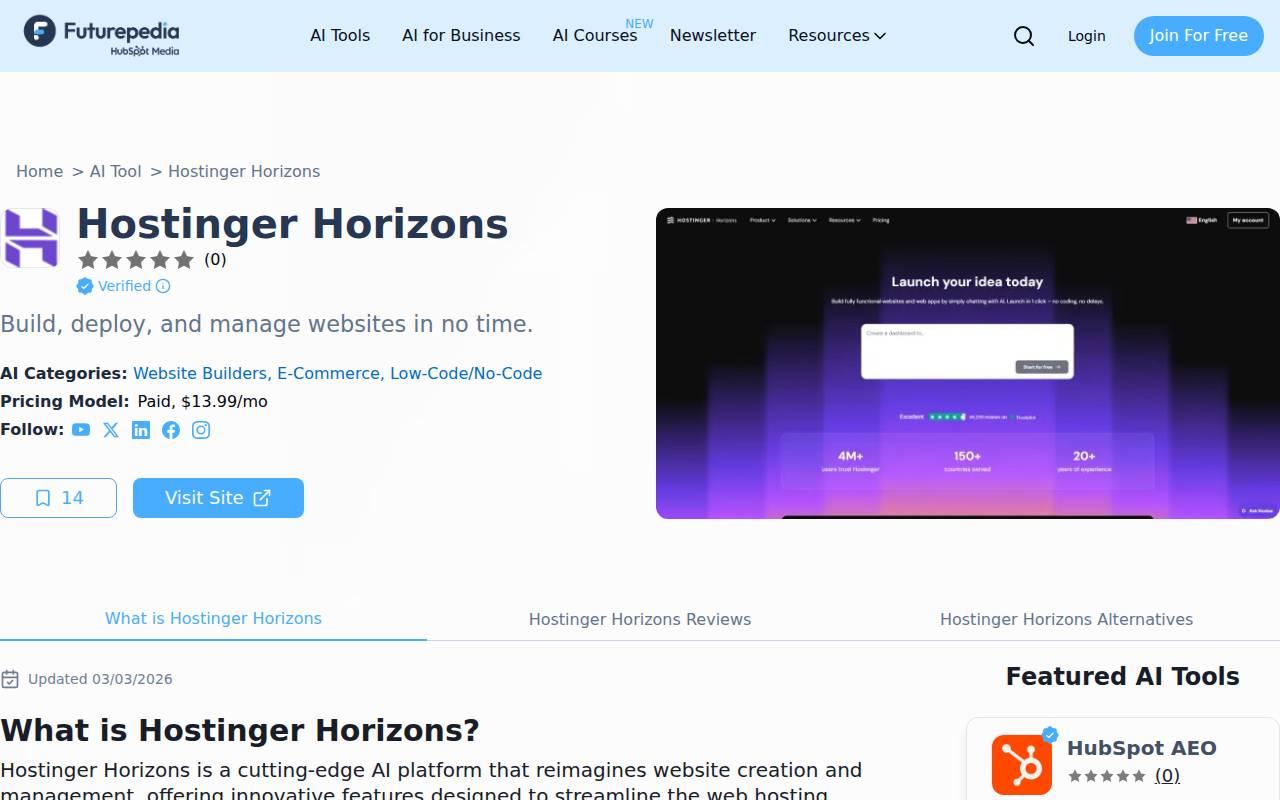 Hostinger Horizons スクリーンショット