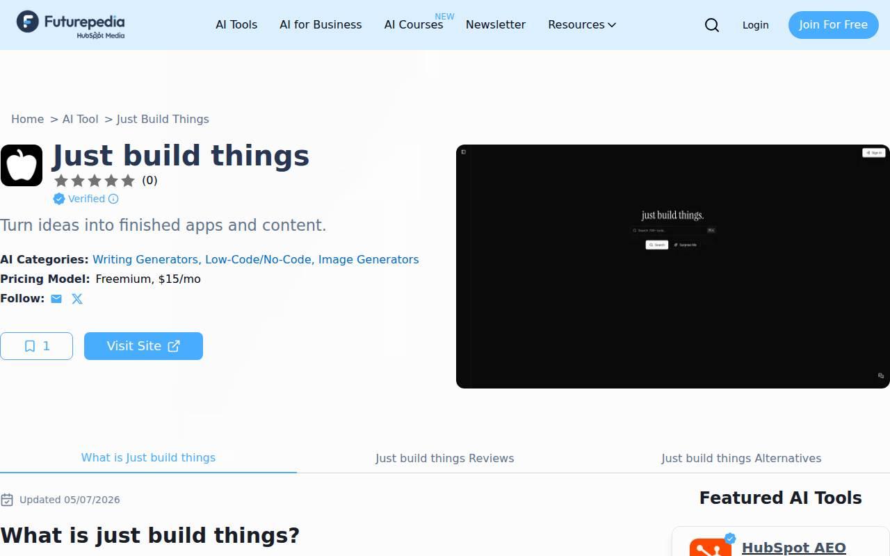 Just build things スクリーンショット