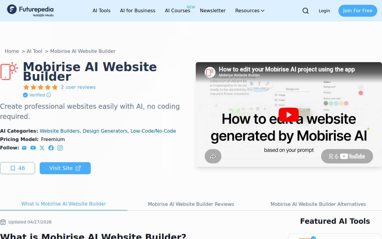 Mobirise AI Website Builder スクリーンショット
