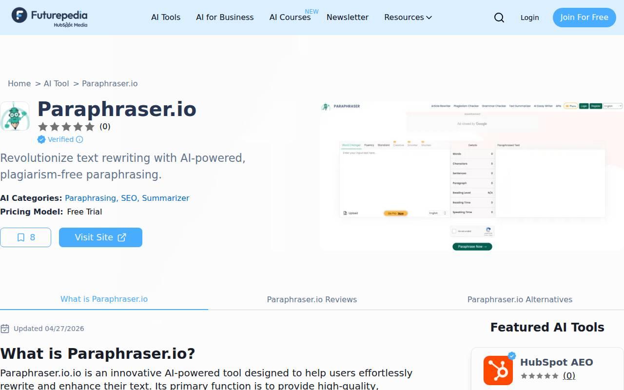 Paraphraser.io スクリーンショット