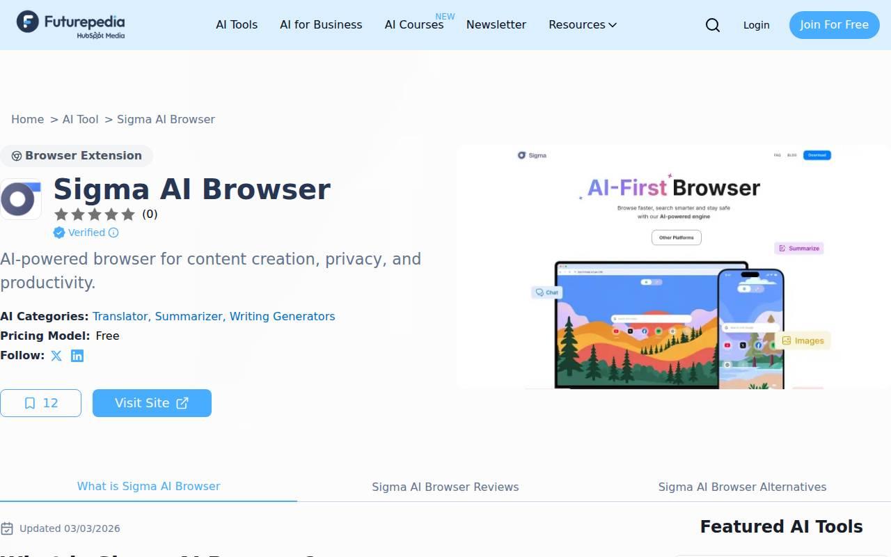 Sigma AI Browser スクリーンショット