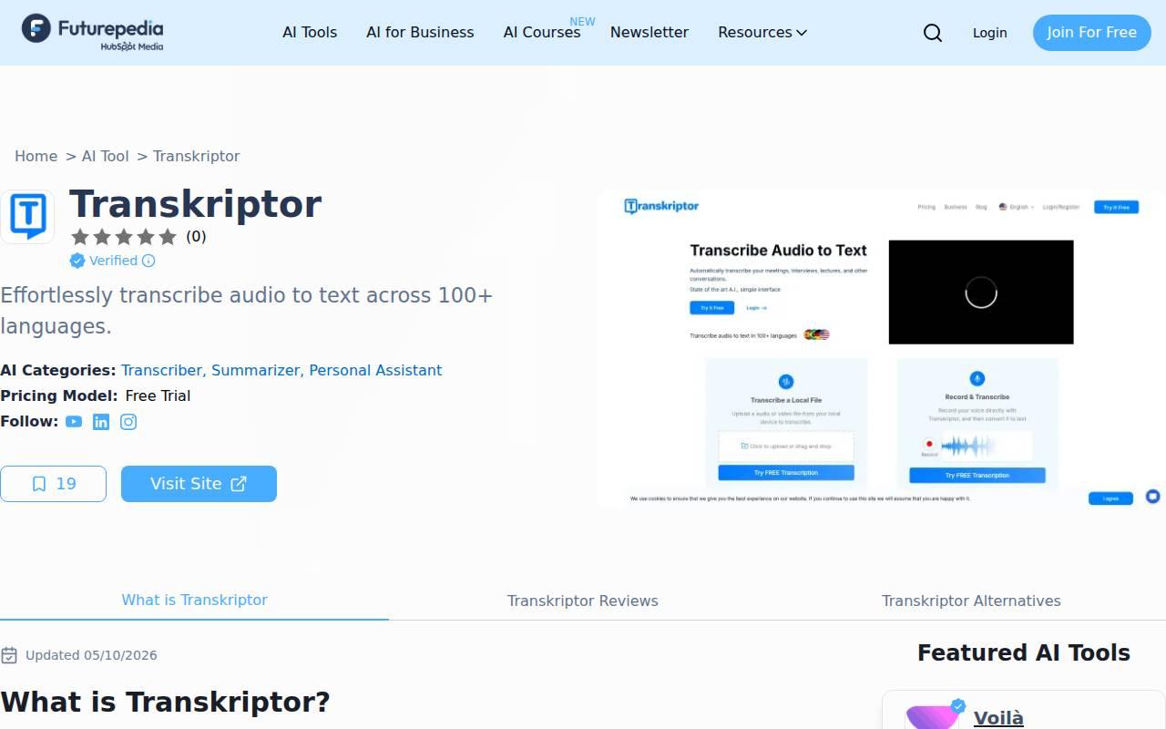 Transkriptor スクリーンショット