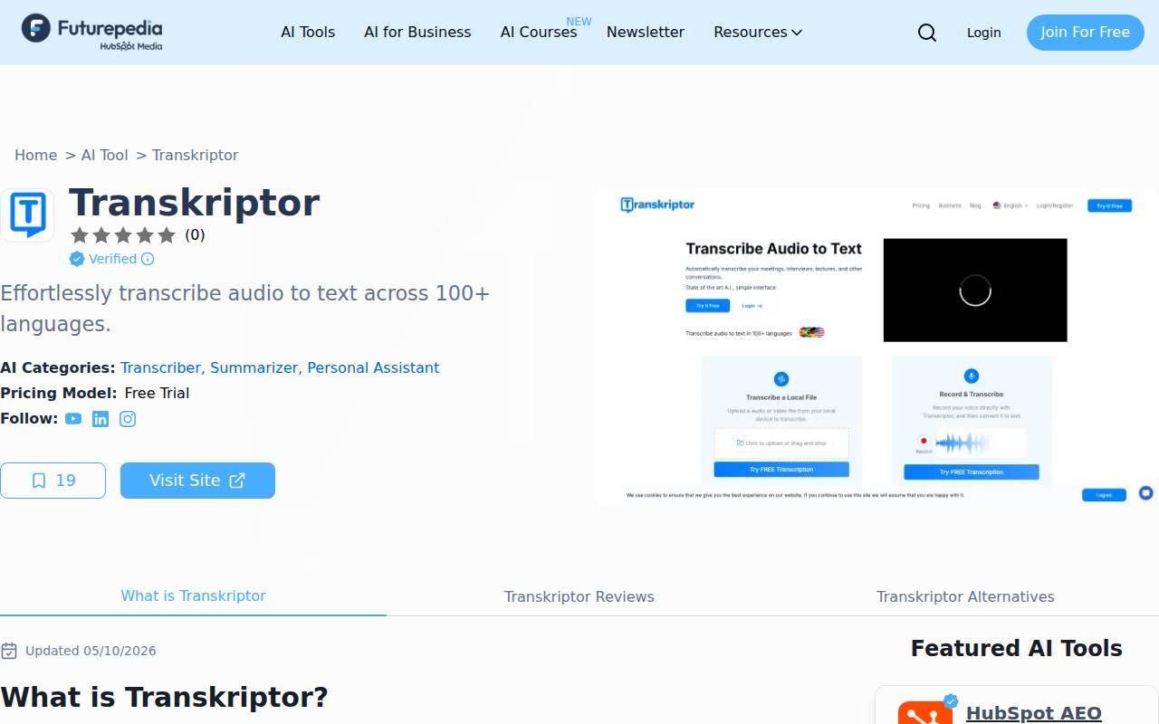 Transkriptor スクリーンショット
